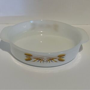 Vintage Fire King Golden Wheat Design Casserole Dish